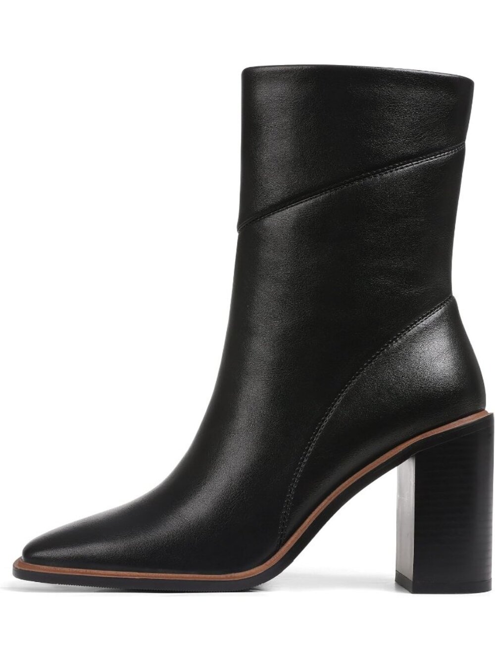 Women's Black Faux Leather Square Toe Panelled Stitching Upper Ankle Heel Boots